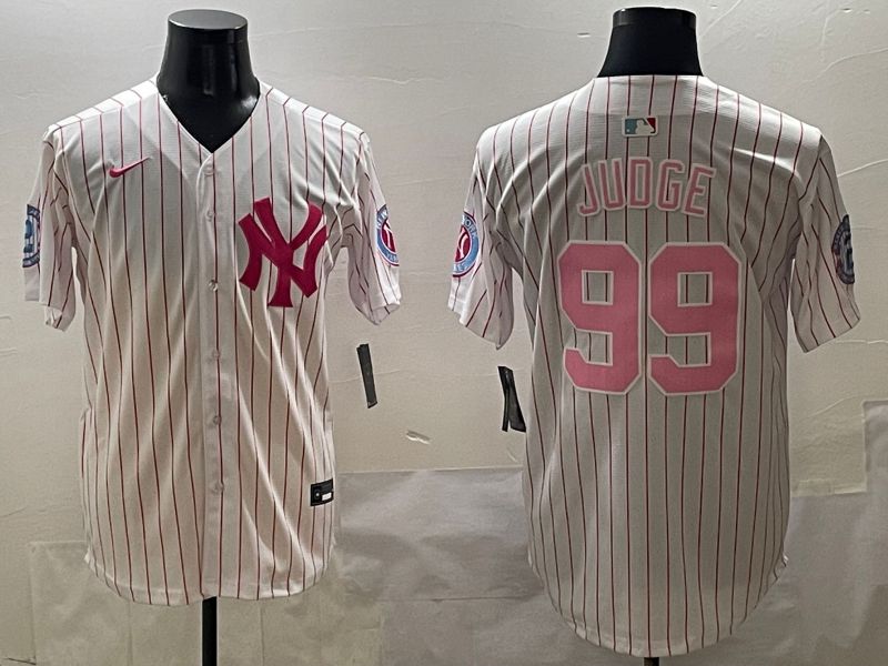 Men New York Yankees #99 Judge Stripe Red Jointly Name 2025 Nike MLB Jersey style 1